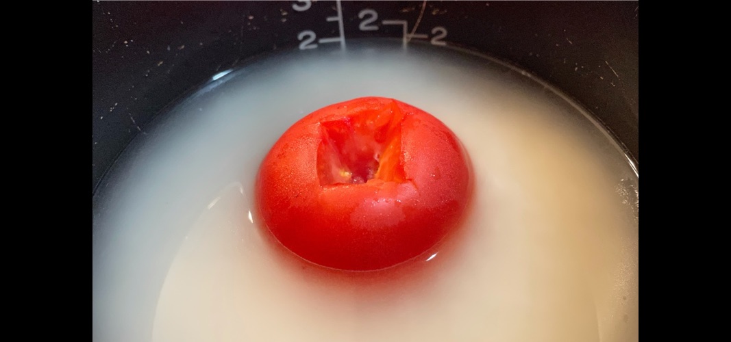 トマトを入れた状態で水を入れる